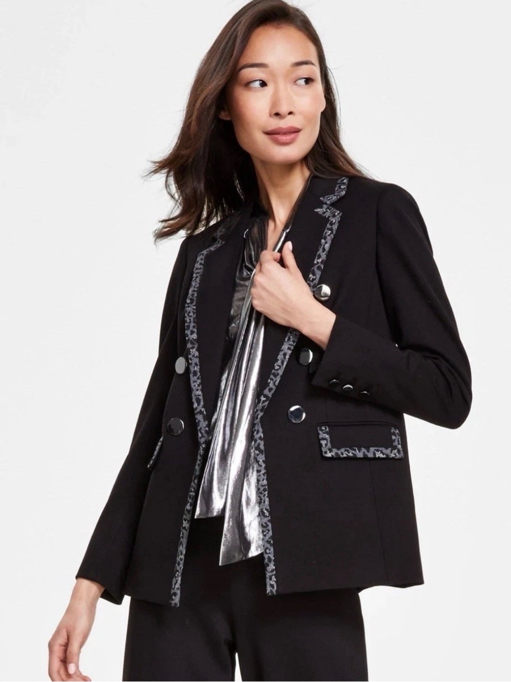 NWT $159 Anne Klein Women’s 3X Black Compression Notch-Lapel Open-Front Blazer